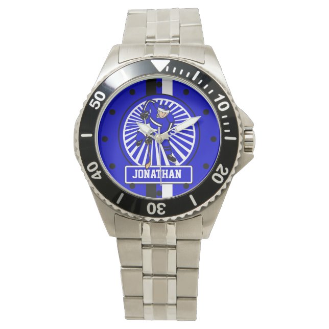Personalised Ice Hockey Player Blue Watch (Front)