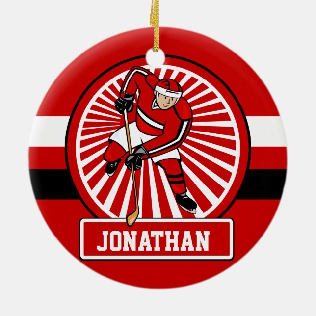 Personalised Ice Hockey player Ceramic Tree Decoration (Back)
