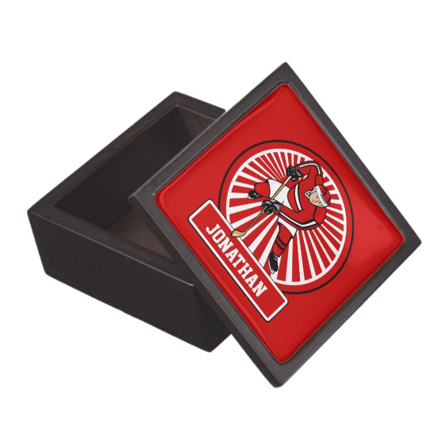 Personalised Ice Hockey player Keepsake Box (Opened)