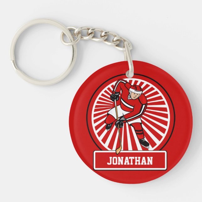 Personalised Ice Hockey player Key Ring (Front)