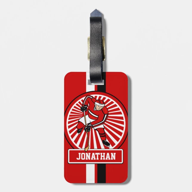 Personalised Ice Hockey player Luggage Tag (Back Vertical)