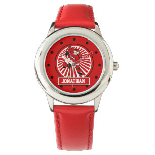 Personalised Ice Hockey Player Red Watch
