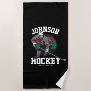 Personalised Ice Hockey Player Team Athlete Name  Beach Towel