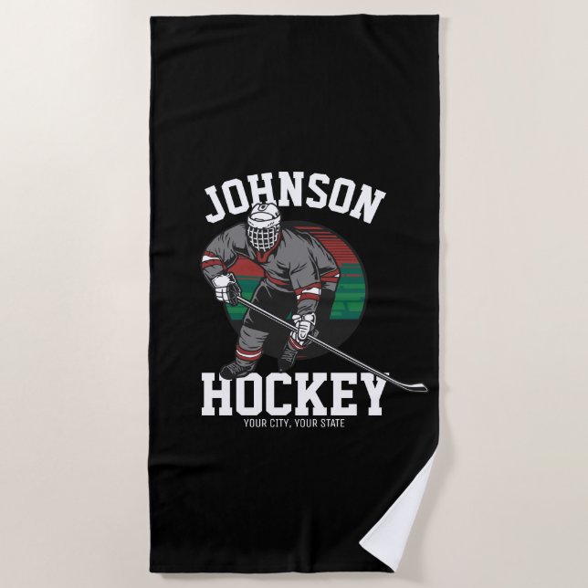 Personalised Ice Hockey Player Team Athlete Name  Beach Towel (Front)