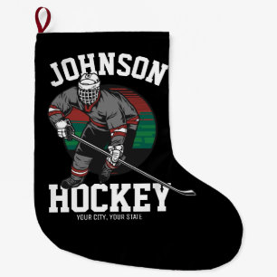 Personalised Ice Hockey Player Team Athlete Name  Large Christmas Stocking