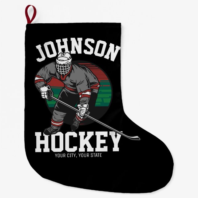 Personalised Ice Hockey Player Team Athlete Name  Large Christmas Stocking (Front)