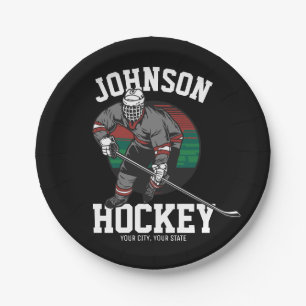 Personalised Ice Hockey Player Team Athlete Name Paper Plate