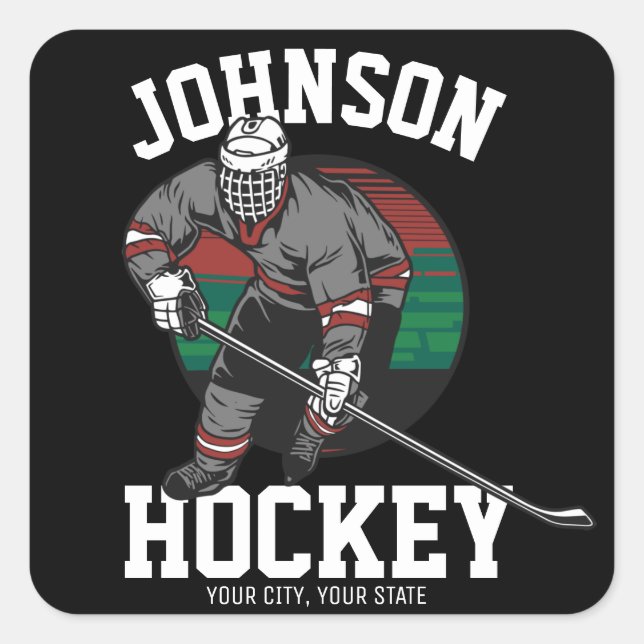 Personalised Ice Hockey Player Team Athlete Name Square Sticker (Front)