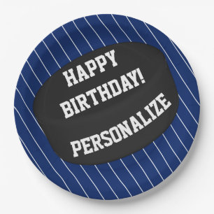 Personalised Ice Hockey Puck Ball Happy Birthday Paper Plate
