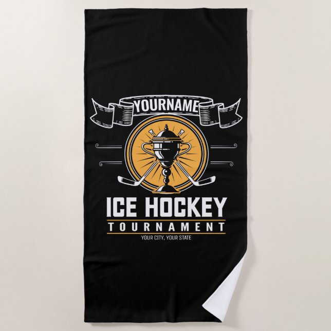 Personalised Ice Hockey Trophy Player Team Game   Beach Towel (Front)