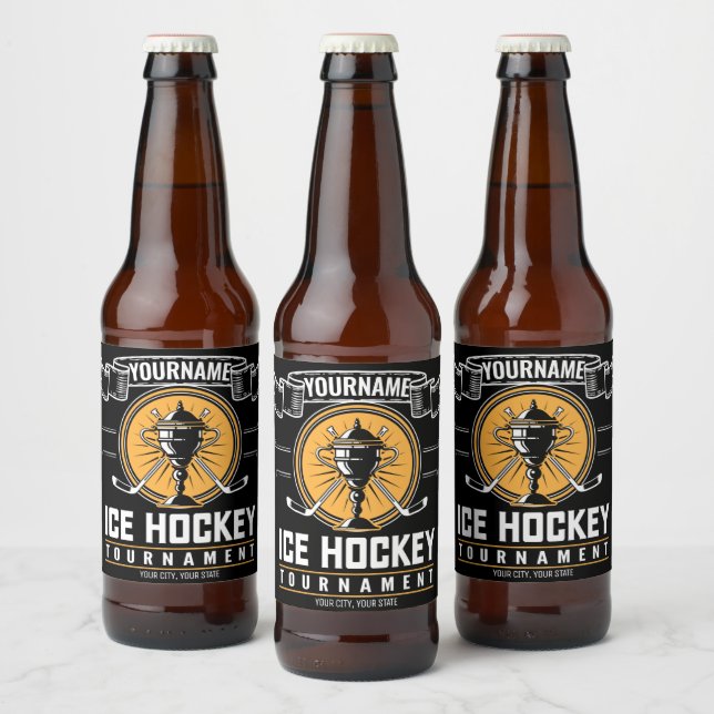 Personalised Ice Hockey Trophy Player Team Game  Beer Bottle Label (Bottles)