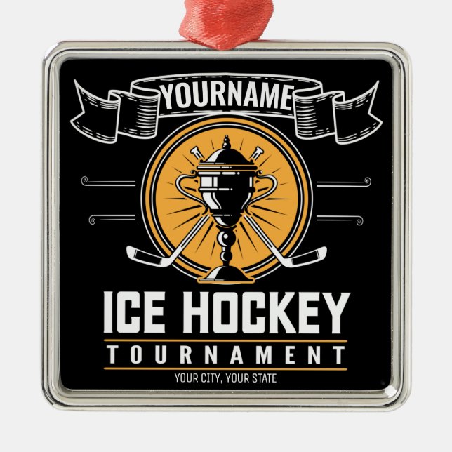 Personalised Ice Hockey Trophy Player Team Game  Metal Tree Decoration (Front)