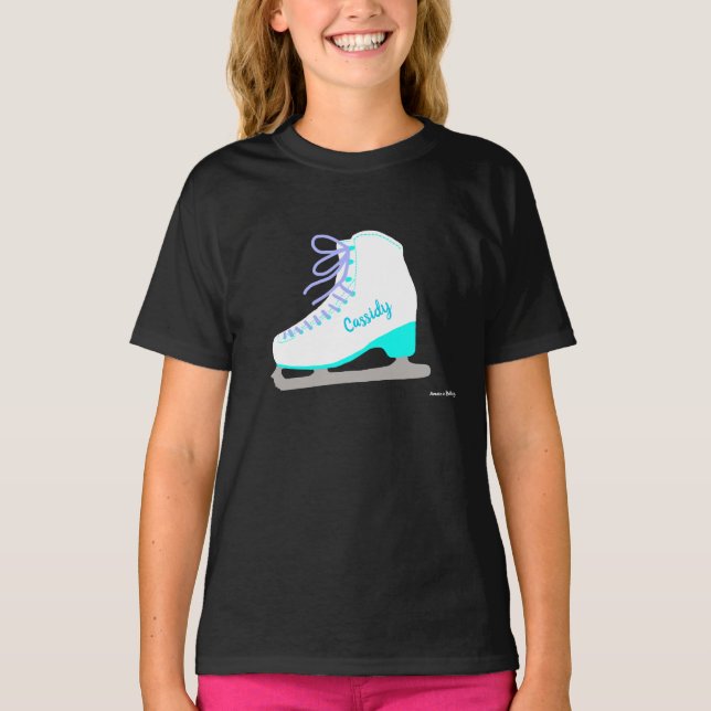 Personalised Ice Skates Blue Figure Skating Girls T-Shirt (Front)
