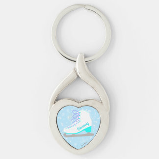 Personalised Ice Skates Blue Heart Figure Skating Key Ring