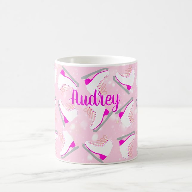 Personalised Ice Skates Pattern Pink Figure Skater Coffee Mug (Center)
