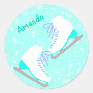 Personalised Ice Skating Blue Kawaii Figure Skater Classic Round Sticker