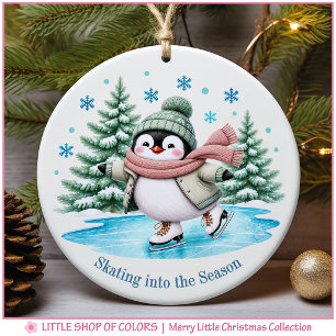 Personalised Ice Skating Penguin Photo Christmas Ceramic Tree Decoration
