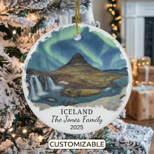 Personalised Iceland Ornament, Iceland Ceramic Tree Decoration