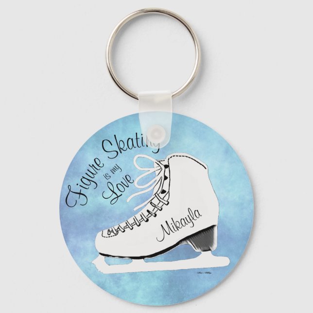 Personalised Icy Blue Figure Skating Girl  Key Ring (Front)