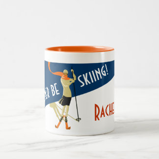 Personalised: I'd Rather Be Skiing! Vintage Skiers Two-Tone Coffee Mug