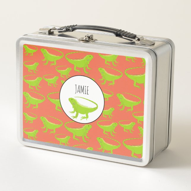 Personalised Iguana Lizard Pattern Metal Lunch Box (Front)