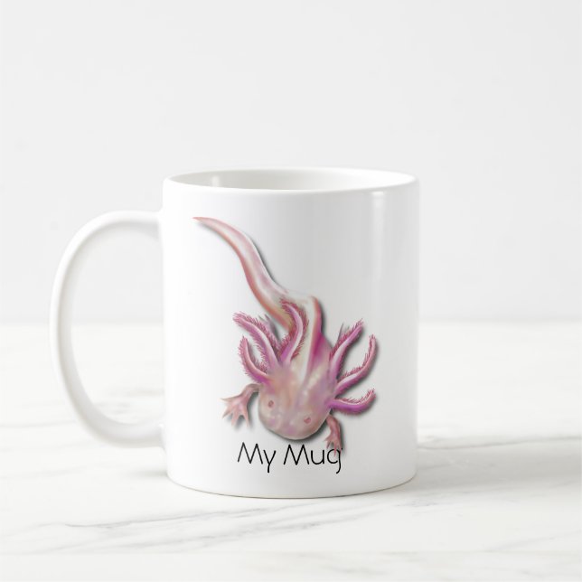 Personalised Illustrated Albino Axolotl Coffee Mug (Left)