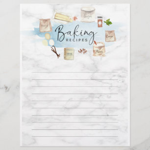 Personalised Illustrated Watercolor Baking Recipes Custom Letterhead