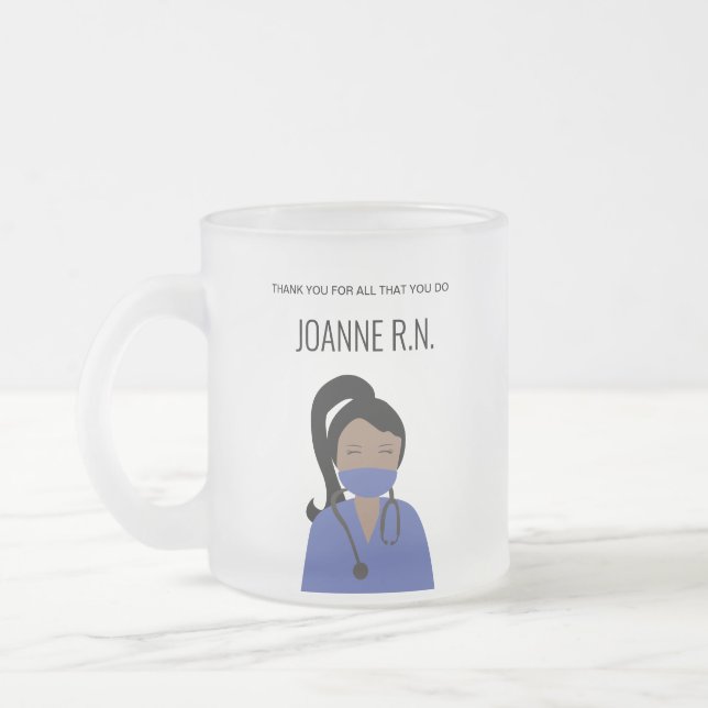 Personalised illustration Thank you Nurse Frosted Glass Coffee Mug (Left)