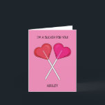 Personalised I'm a Sucker For You Heart Lollipop  Holiday Card<br><div class="desc">I'm a Sucker For You Heart Lollipop Love Greeting Card with pink heart lollipop design. Personalised heart lollipop greeting card,  perfect for a Valentine's Day,  boyfriend,  girlfriend,  husband,  wife,  spouse birthday</div>