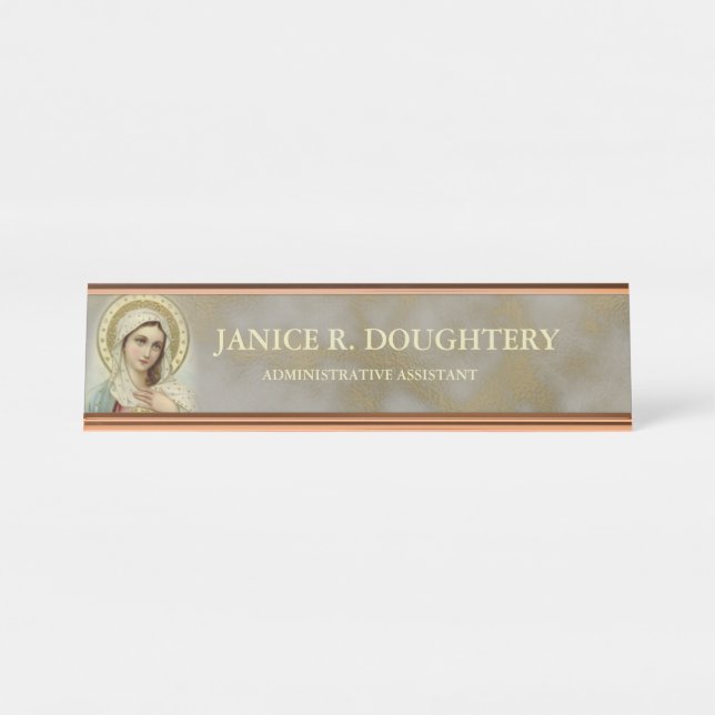 Personalised Immaculate Sorrowful Virgin Mary Desk Name Plate (Front)