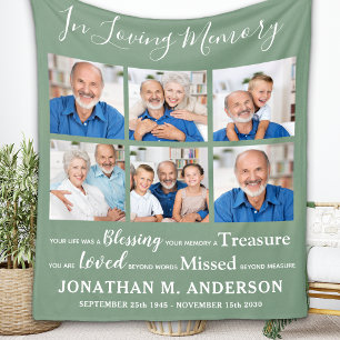 Personalised In Loving Memory 6 Photo Memorial Fleece Blanket