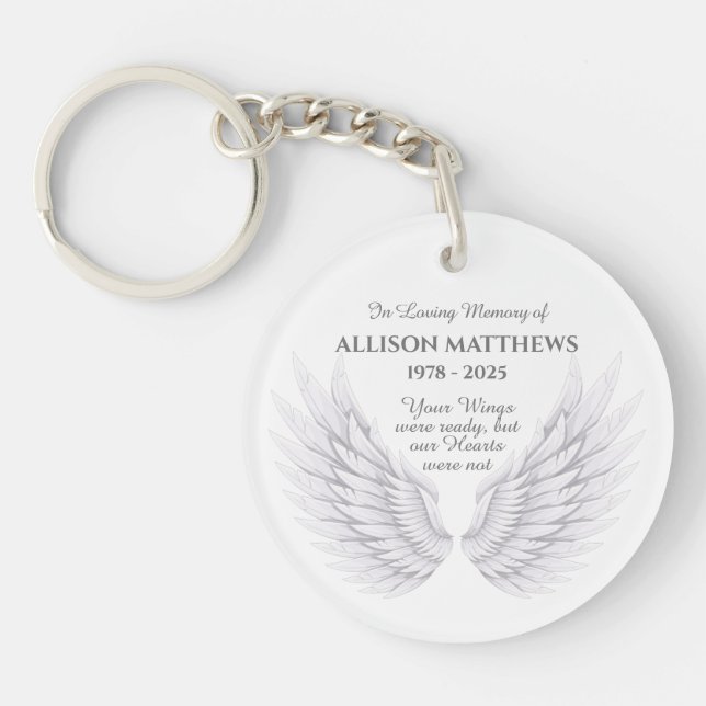 Personalised In Memory Memorial Angel Wings Photo Key Ring (Front)