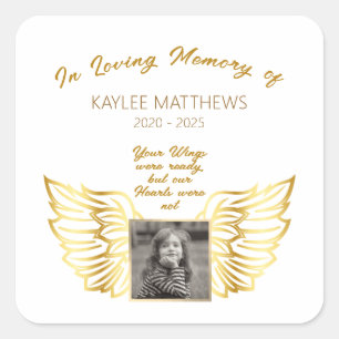 Personalised In Memory Memorial Angel Wings Photo Square Sticker