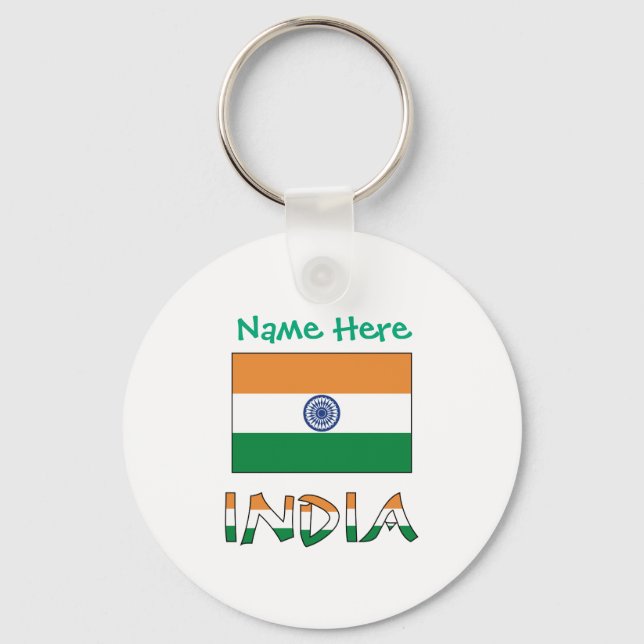 Personalised India Flag Aluminium Key Ring (Front)