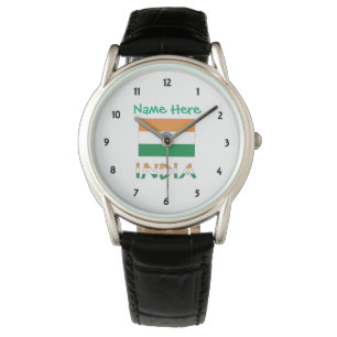 Personalised India Flag Black Leather Gift Watch