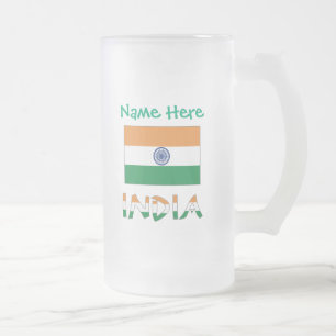 Personalised India Flag Frosted Glass Beer Mug