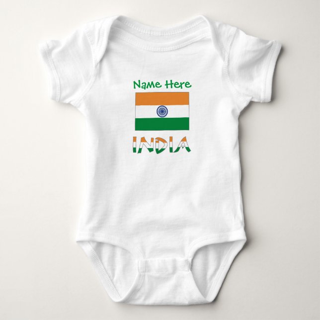 Personalised India Flag Gift Baby Bodysuit (Front)