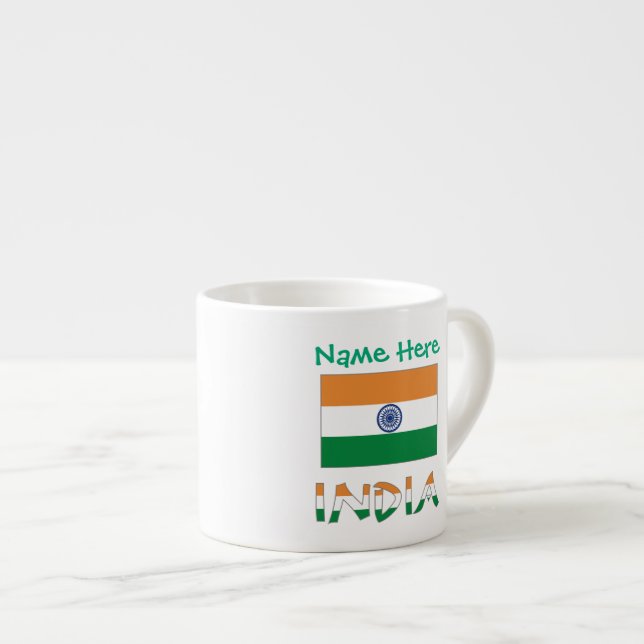 Personalised India Flag Name Espresso Cup (Front Right)