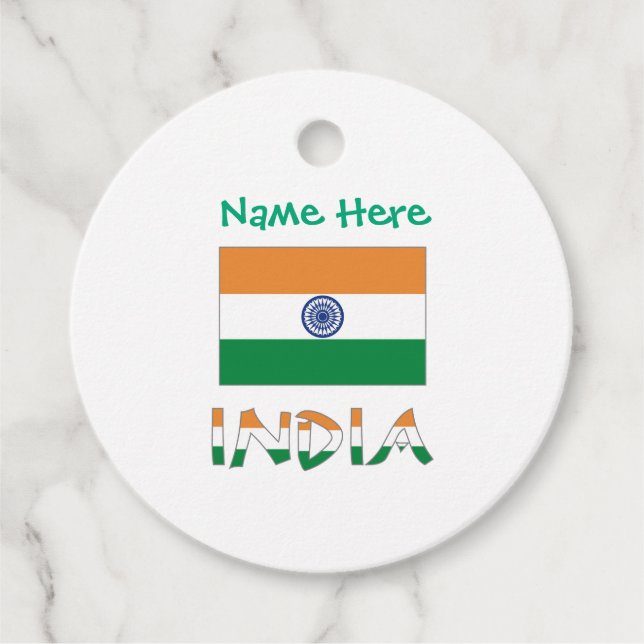 Personalised India Flag Round Favour Tags (Front)