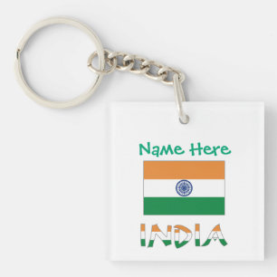 Personalised India Flag Square Acrylic Key Ring