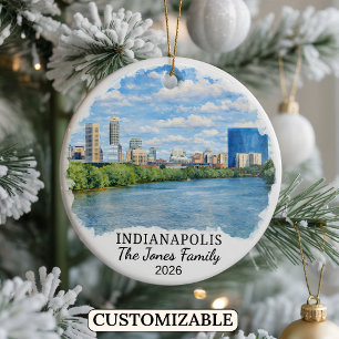 Personalised Indianapolis Ornament, Custom Indiana Ceramic Tree Decoration