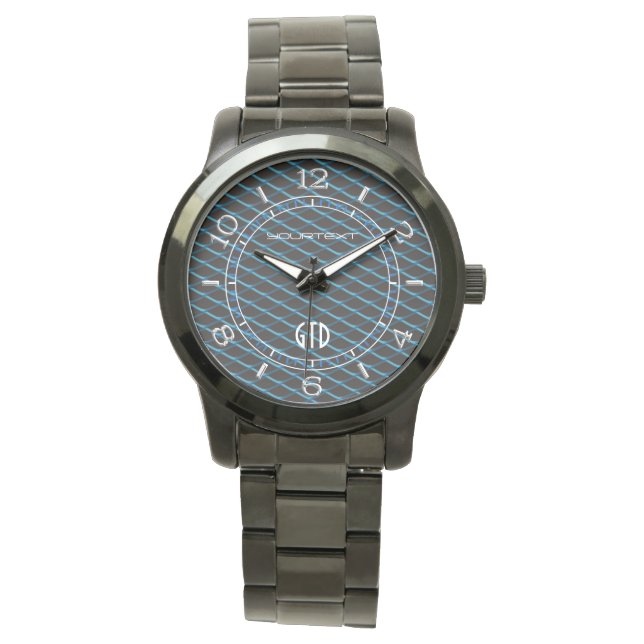 Personalised Industrial Mesh Blue Pearl Metallic Watch (Front)