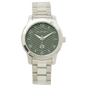 Personalised Industrial Mesh Green Pearl Metallic Watch