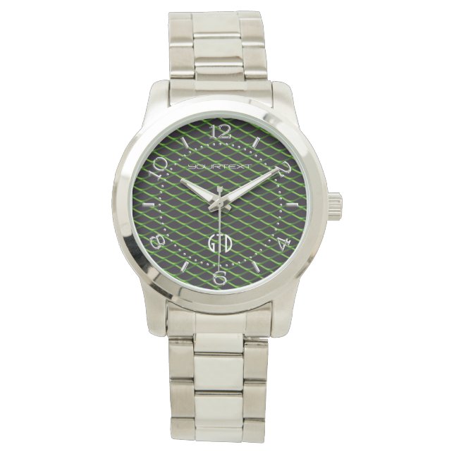 Personalised Industrial Mesh Green Pearl Metallic Watch (Front)