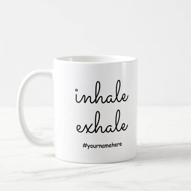 Personalised Inhale Exhale Calm Breathe Minimalist Coffee Mug (Left)