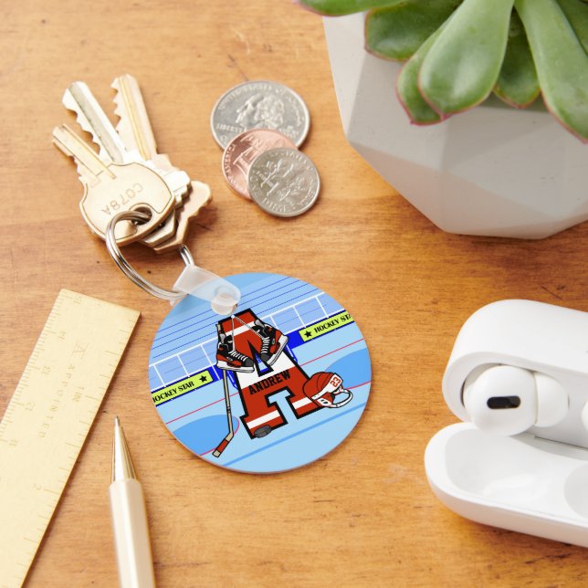 Personalised Initial A Ice Hockey Key Ring (Desk)