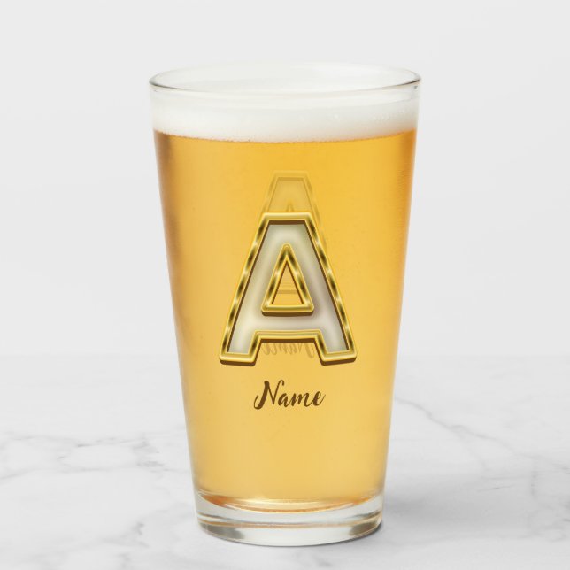 Personalised Initial A Monogram Gold Typography  Glass (Front Filled)