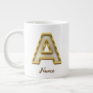 Personalised Initial A Monogram Gold Typography Large Coffee Mug