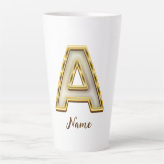 Personalised Initial A Monogram Gold Typography  Latte Mug