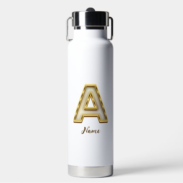 Personalised Initial A Monogram Gold Typography  Water Bottle (Front)